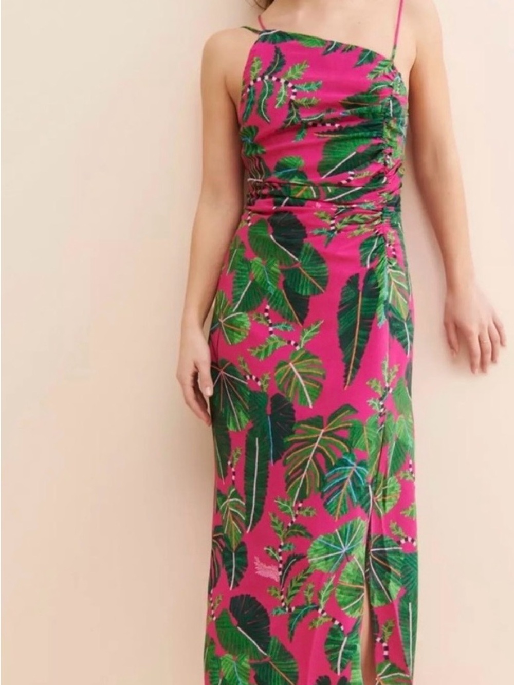 FARM Rio Leaves Pink Midi Dress